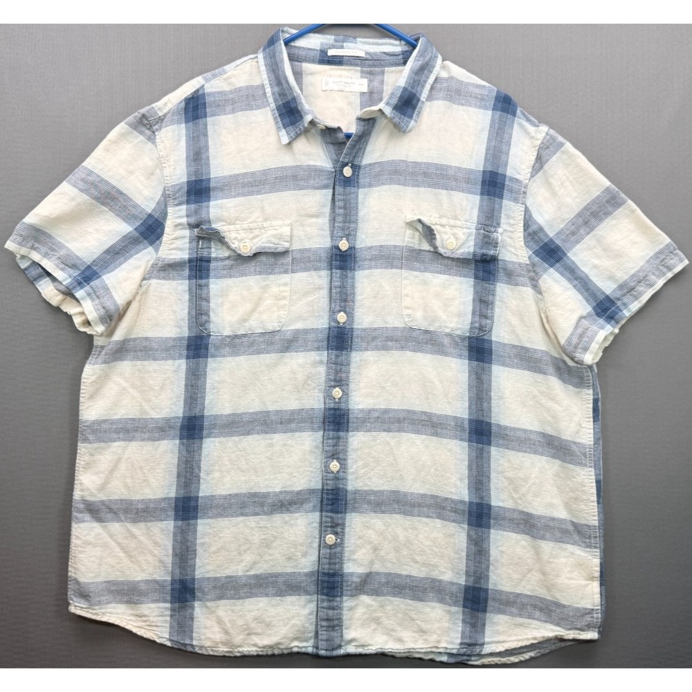 Lucky Brand Classic Fit Short Sleeve Shirt Blue Cream Plaid 7M44117 | Men's XXL